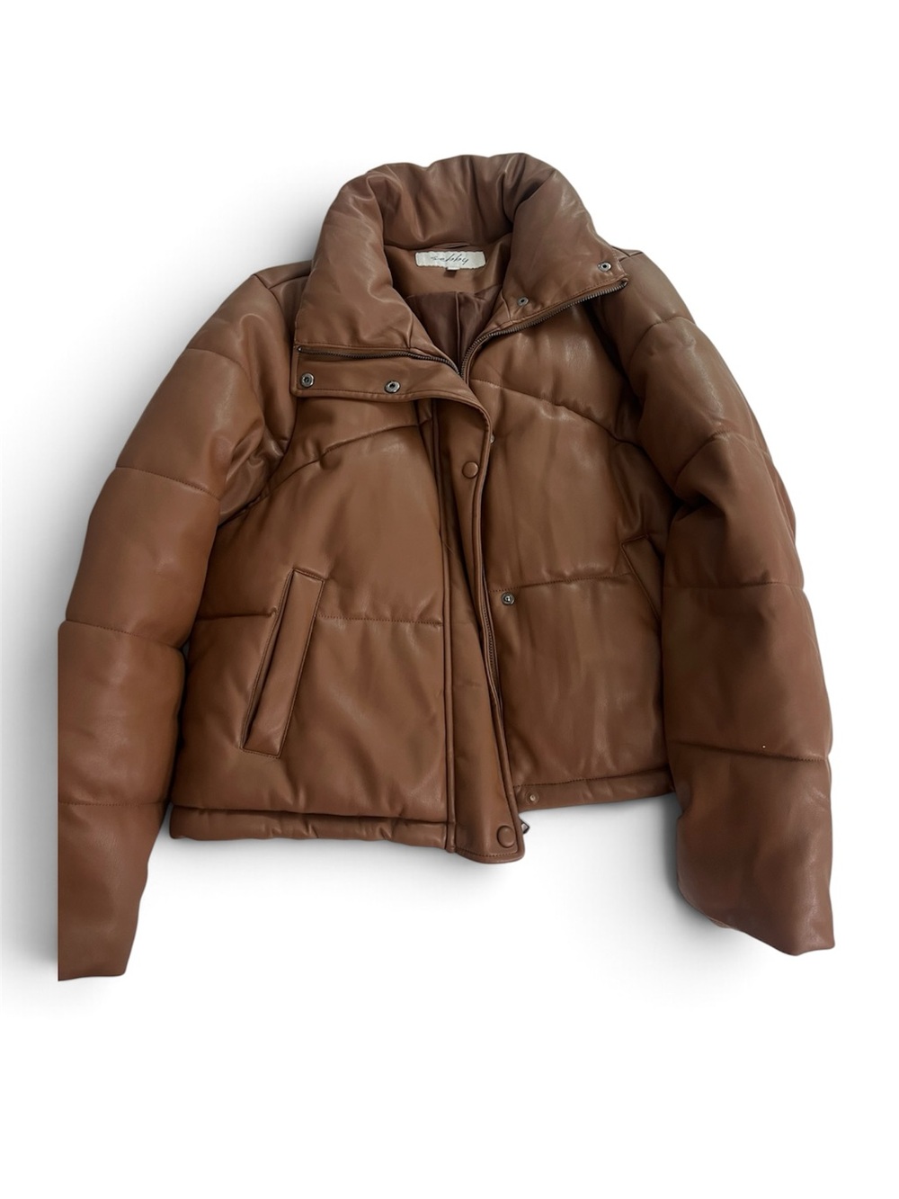 Sebby Brown Faux Leather Puffer Jacket